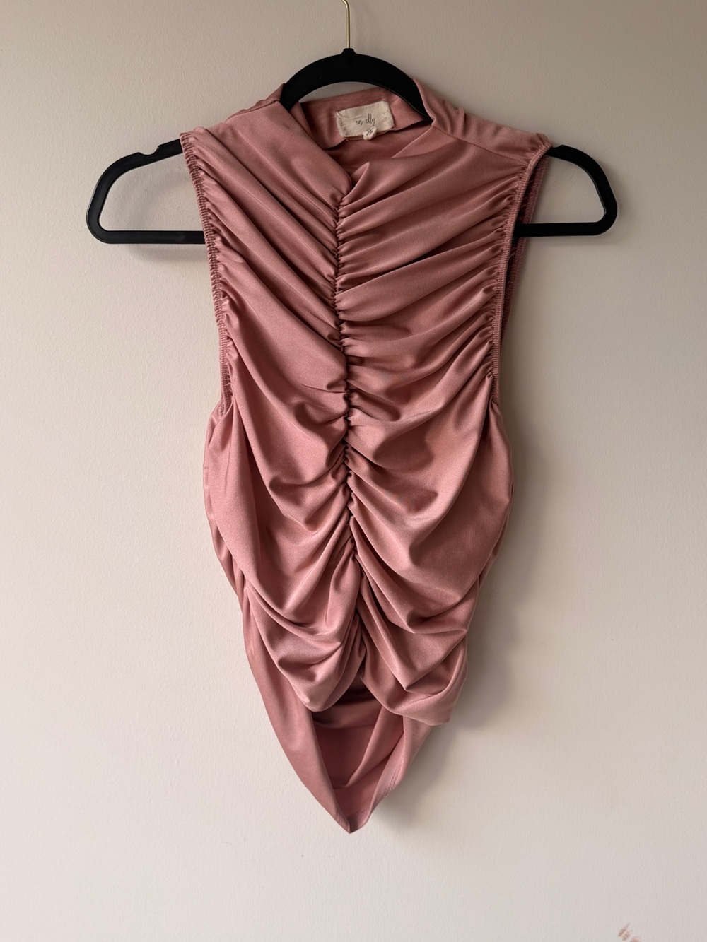 Ruched Backless Satin Shell Top in Dusty Rose